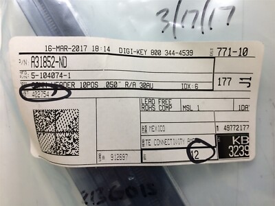 5-104074-1 TE CONN HEADER R/A 10POS 1.27MM ROHS 4 PIECES