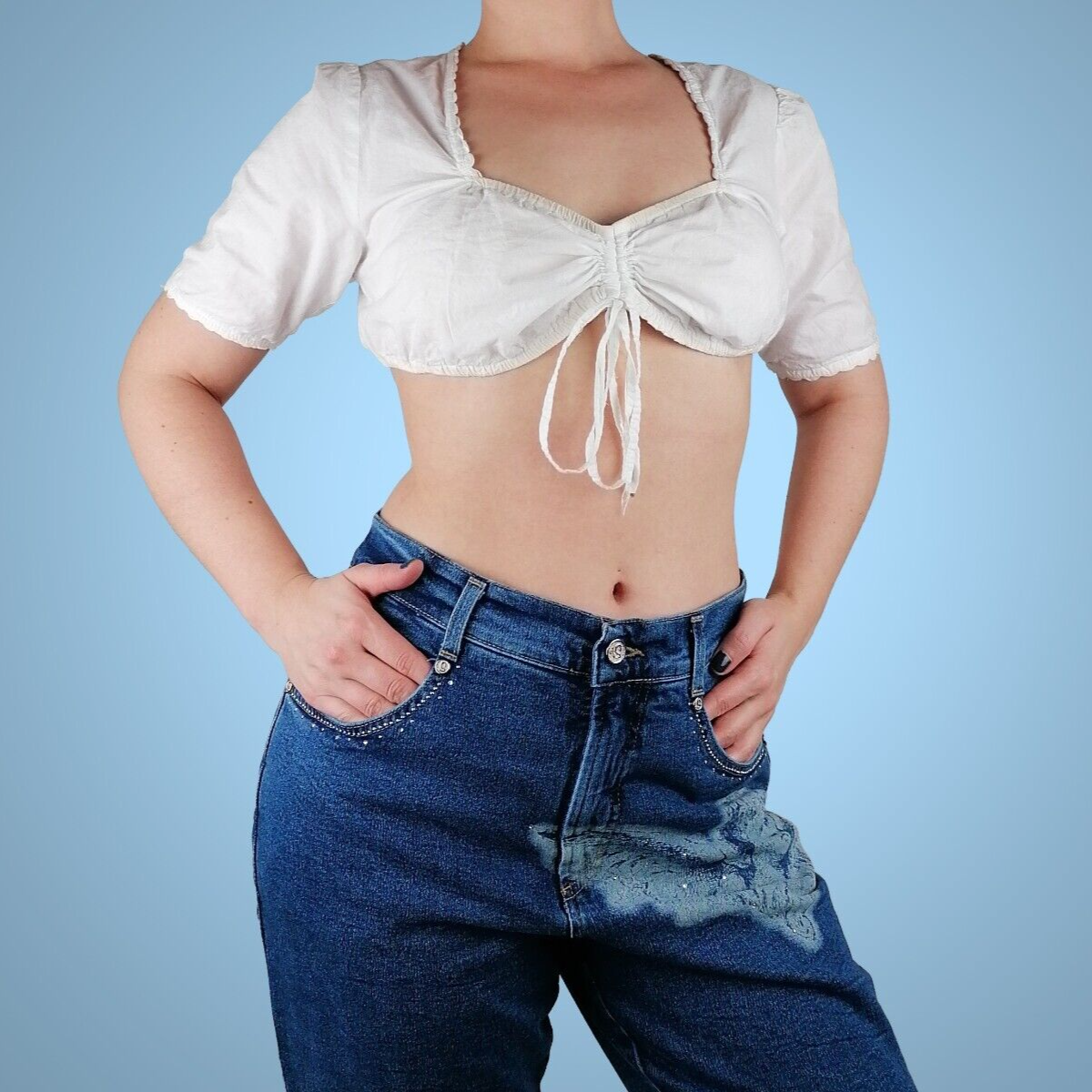 Vintage 80's 90's White Cottage Core Dirndl Blouse Crop Top