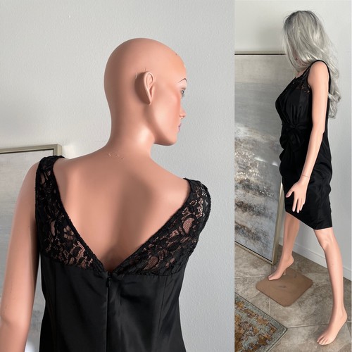 ANNE KLEIN Chic LITTLE BLACK Lace and Bow Trimmed LBD DRESS Size 10 - Picture 3 of 12