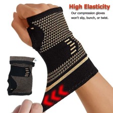 Copper Wrist Brace Support Compression Sleeve Arthritis Carpal Tunnel Hand