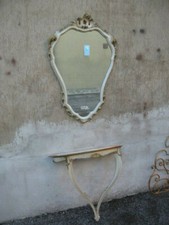 CONSOLE CON SPECCHIERA LACCATE VENEZIANE - MARMO ROSA - RICCHI INTAGLI E DECORI