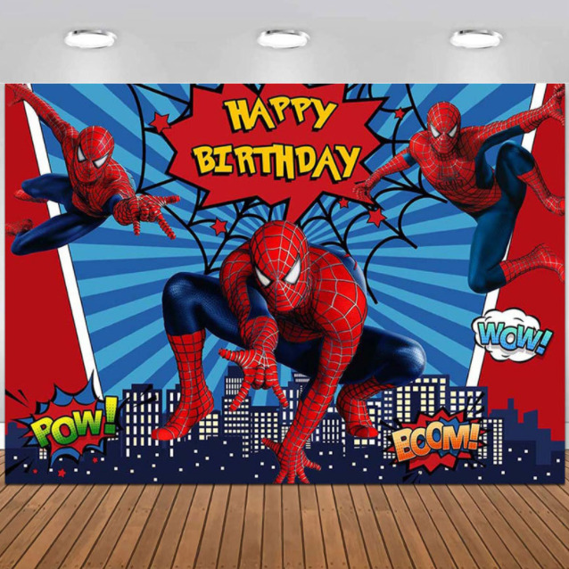  Telón de fondo de Spiderman, pancarta de cumpleaños de Marvel,  fondo de superhéroe, suministros de fiesta para niños