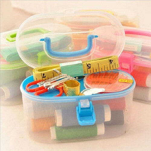 Sewing Kit Measure Scissor Thimble Thread Needle Storage Box Travel Set