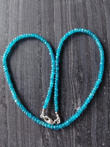 AA++ Blue Neon Apatite Faceted Rondelle Gemstone Beads Necklaces 24'' Women Gift - Picture 3 of 20