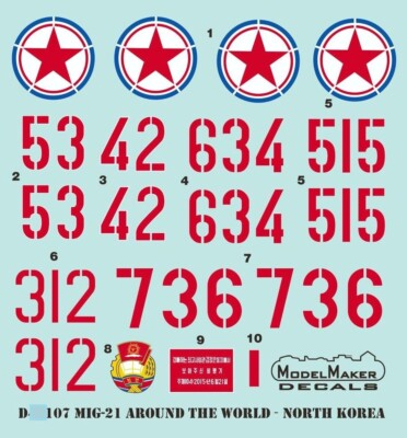 Model Maker Decals MMD 1/48 MiG-21 Around the World North Korean AF Decal