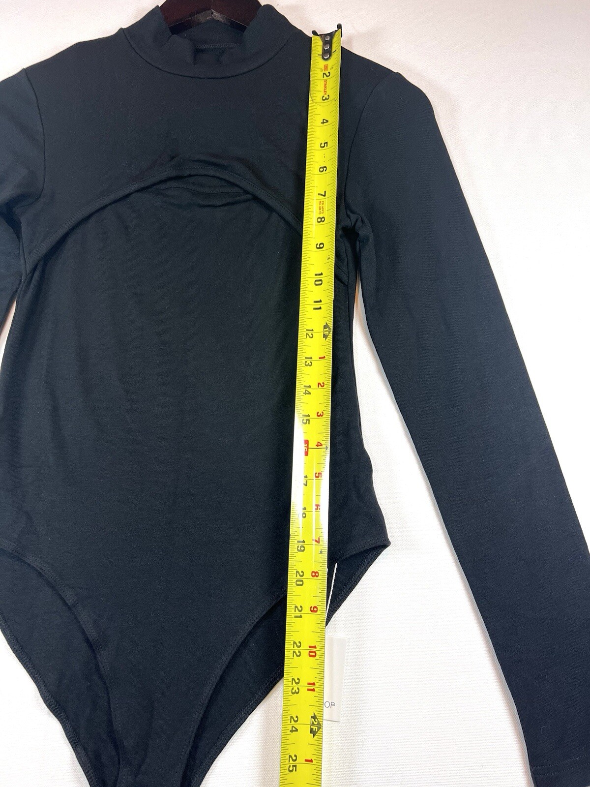 NEW Mango Pop Mock Neck Long Sleeve Bodysuit Size Small Black Cut Out Chest thumbnail 4