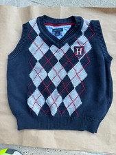 Tommy Hilfiger Kids Knit Argyle Vest Off Blue Size 6