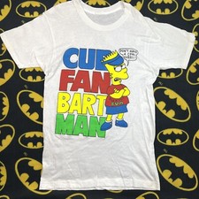 The Simpsons Bart Simpsons Cub Fan Bart-Man Retro 90 s Vintage White T-Shirt S