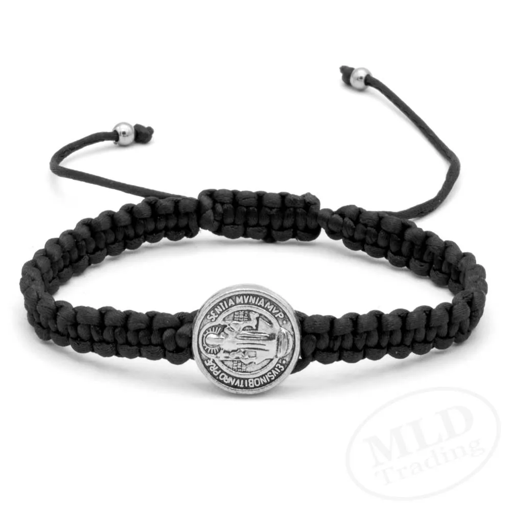 Silver Saint St Benedict Medal Black Unity Bracelet Pulsera De San