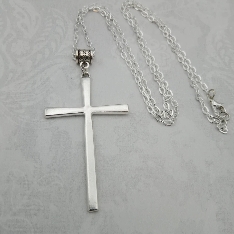 Collar CRUZ Grande Colgante Grande Gótico Gótico Rock Fe Emo Vintage Tono Plata Foto 4 de 4