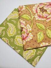 Heather Bailey Freshcut Peach Brown Floral Quilt Cotton OOP 2 PC FAT QUARTER SET