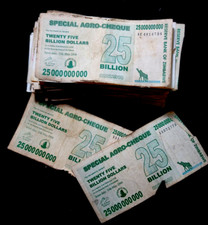 100 x Zimbabwe 25 Billion dollar agro cheque banknotes- DAMAGED/POOR CONDITION