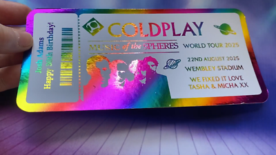 coldplay ticket チケット Coldplay Personalised Foiled Golden Ticket, Souvenir Keepsake