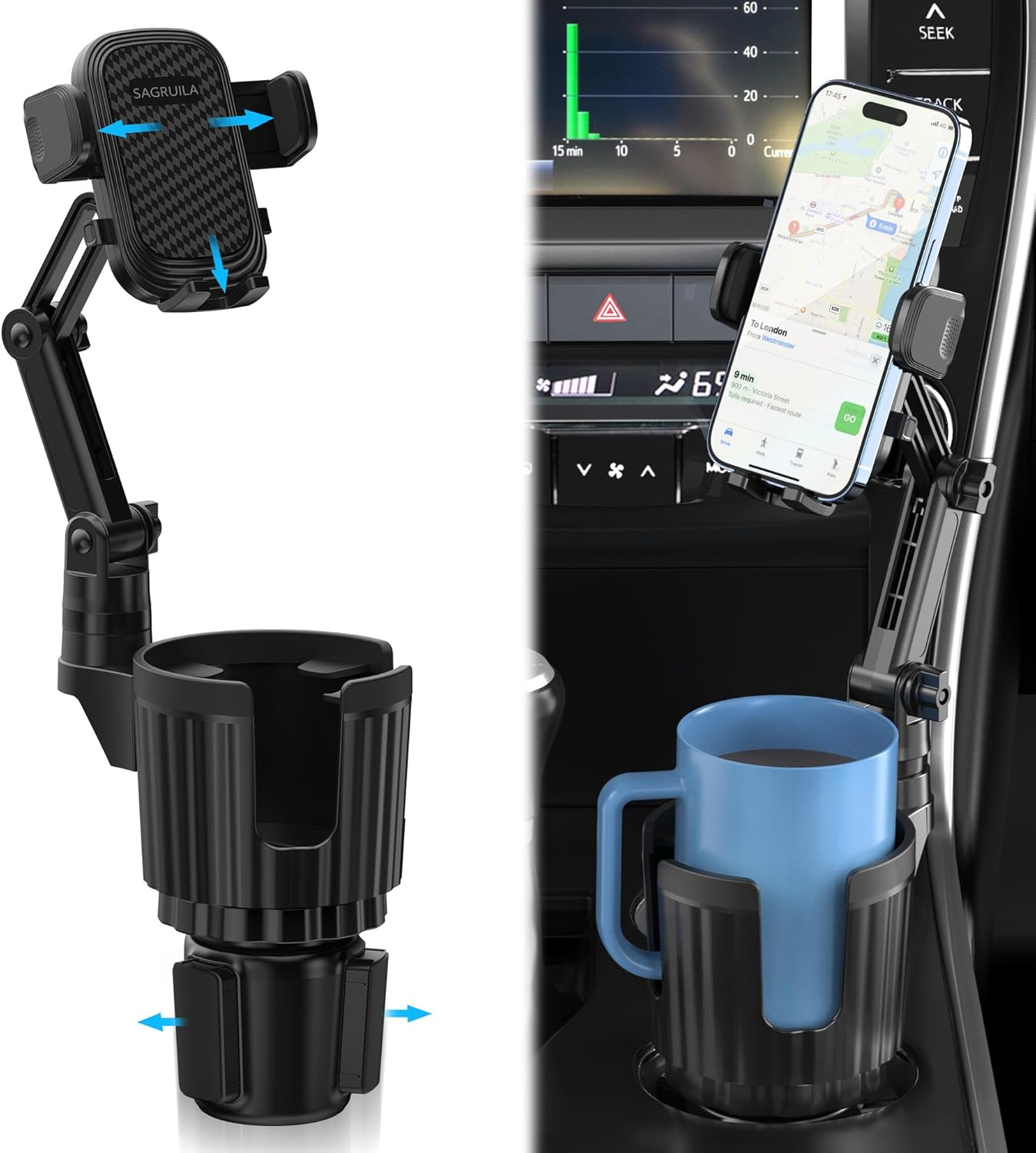 Cup Holder Phone Mount for Car, Car Cup Holder Phone Holder with Expandable Base