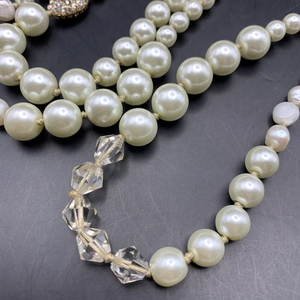 Collar largo de perlas Chicos imitación y agua dulce tono ámbar acento con cuentas 50 pulgadas Foto 2 de 4