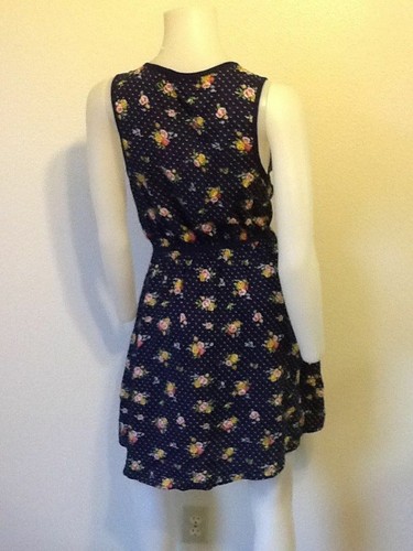 NEW NAVY BLUE FLORAL FLOWER POLKA DOT MOD VINTAGE RETRO DRESS BOHO URBAN MEDIUM - Picture 7 of 7