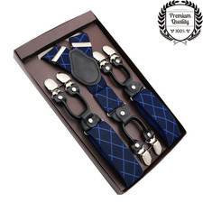 Mens Suspenders Fashion Adjustable Braces Clip On Elastic Y-Back Heavy Duty