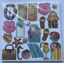 Tropical Beach 3D Scrapbook Paper Die Cuts Shells Tiki Hut Flip Flops Shells