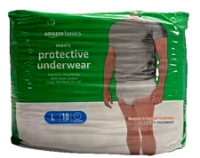 Amazon Basics Men's Large Protective Underwear 18 Count Maximum Absorbency