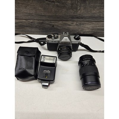 Pentax K1000 35mm SLR Film Camera SMC Pentax-M 50mm f2 Lens Mino Auto 25 Flash