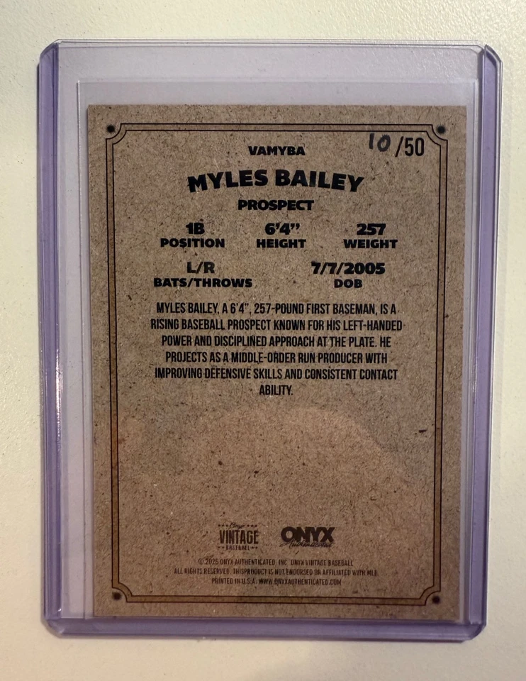 MYLES BAILEY 2025 Onyx Vintage  AUTO /50 - Image 2 of 2