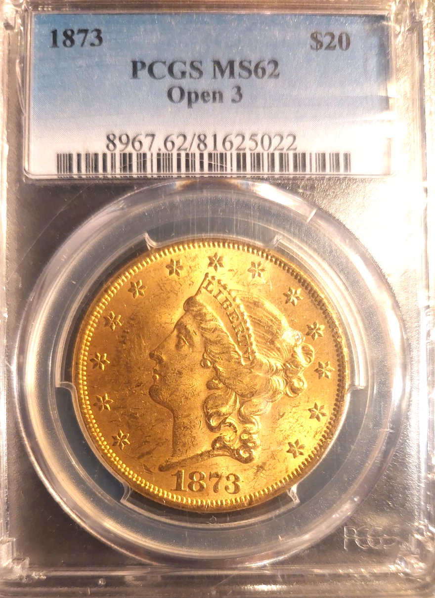 1873 $20 Open 3 MS62 PCGS-Liberty Head Double Eagle--Free Shipping USA Only