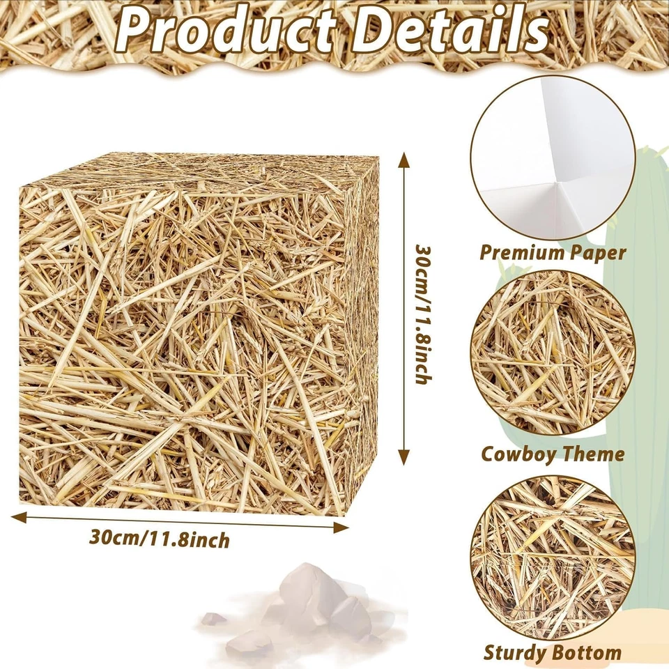 6 piezas pacas de heno para cajas de decoración vaquero occidental decoración de fiesta falsa granja heno lejos Foto 2 de 4