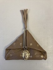 Vintage Firenze Leather Coin Purse Bronze Gold Fleur de Lis Triangle Italian