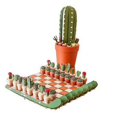 Cactus Chess Set for Adults & Kids, 32 Unique 3D-Printed Cactus Pieces with 
