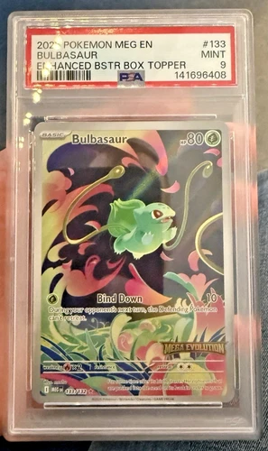 Pokémon TCG Mega Evolution Bulbasaur Box Topper Stamped 133/132 PSA 9 Mint