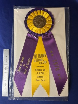 Vintage AKC Dog Show Ribbon BEST OF BREED 1978 Rosette Albany NY Kennel Club