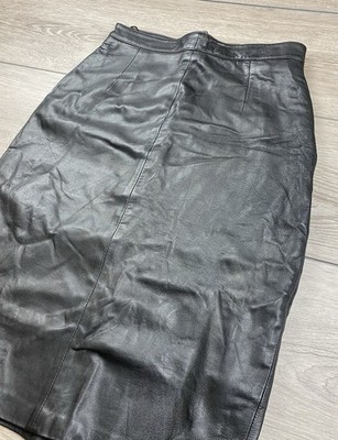 Echtes Leder Women s 100% Leather Midi Skirt Black Size 10