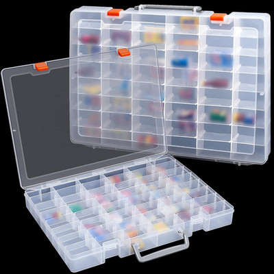 Juexica 2 Pcs Large 48 Grids Plastic Storage Bead Organizer Box, Tackle Box, Com