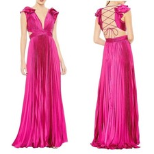 Mac Duggal 26729 Pleated Ruffled Cut Out Lace Up Gown Maxi Dress Fuchsia Pink 2