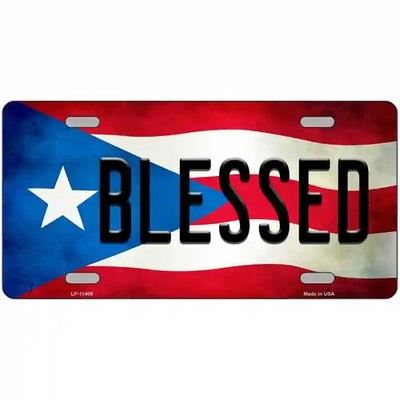 Blessed Puerto Rico Flag Novelty Metal Tag-Sign (Select Your Size)