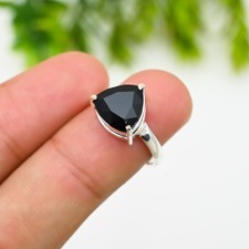 Black Onyx Gemstone Round 925 Sterling Silver Handmade Jewelry Ring Gift For Her