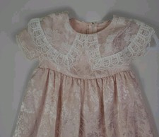 Jessica McClintock Gunne Sax Dress Pink Floral Lace Short Sleeve Maxi Girl Sz 4