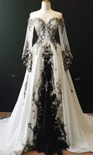 Flower Embroidery Wedding Dress One Shoulder Embroidery Applique Long Sleeve