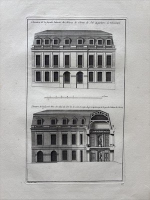 Antike klassische französische Architektur Gravur Palast Herrenhaus Stadthaus 1727