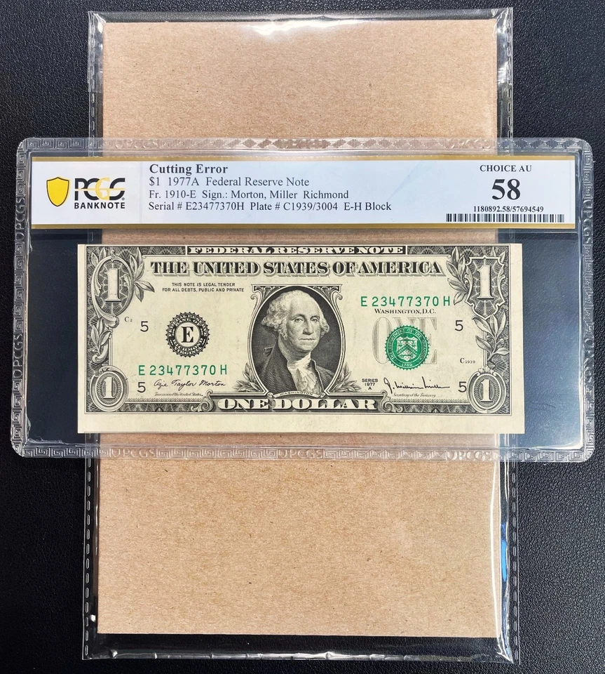 Fr. 1910-E 1977A $1 FRN RICHMOND "CUTTING ERROR" PCGS 58 - AU - Image 2 of 3