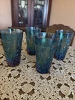 Indiana Glass Iridescent Blue Carnival Harvest Grape Tumblers Vintage Set Of 4