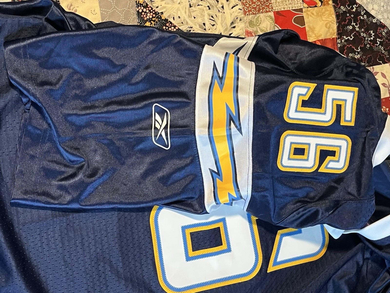 Two San Diego Chargers Shawne Merriman #56 NFL Blue Jerseys Size L / G Reebok thumbnail 11