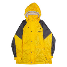 Vintage SKIBRUCK Herren Regenmantel Gelb Nylon 90er Kapuze Colorblock M