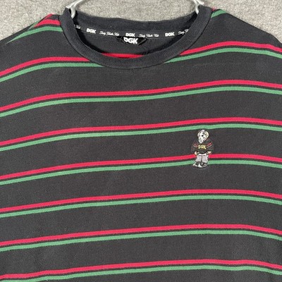 DGK Shirt Mens Large Black Striped Embroidered Masked Character Skate Tee