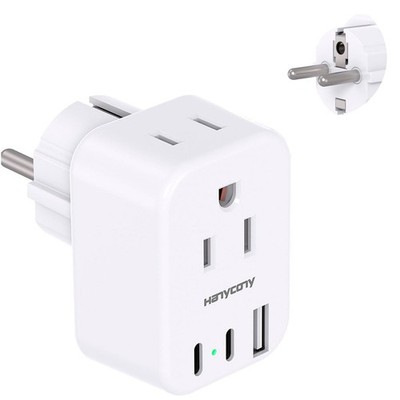 Europe Travel Plug Adapter Type E F with 2 Outlets 3 USB and USB C Ports