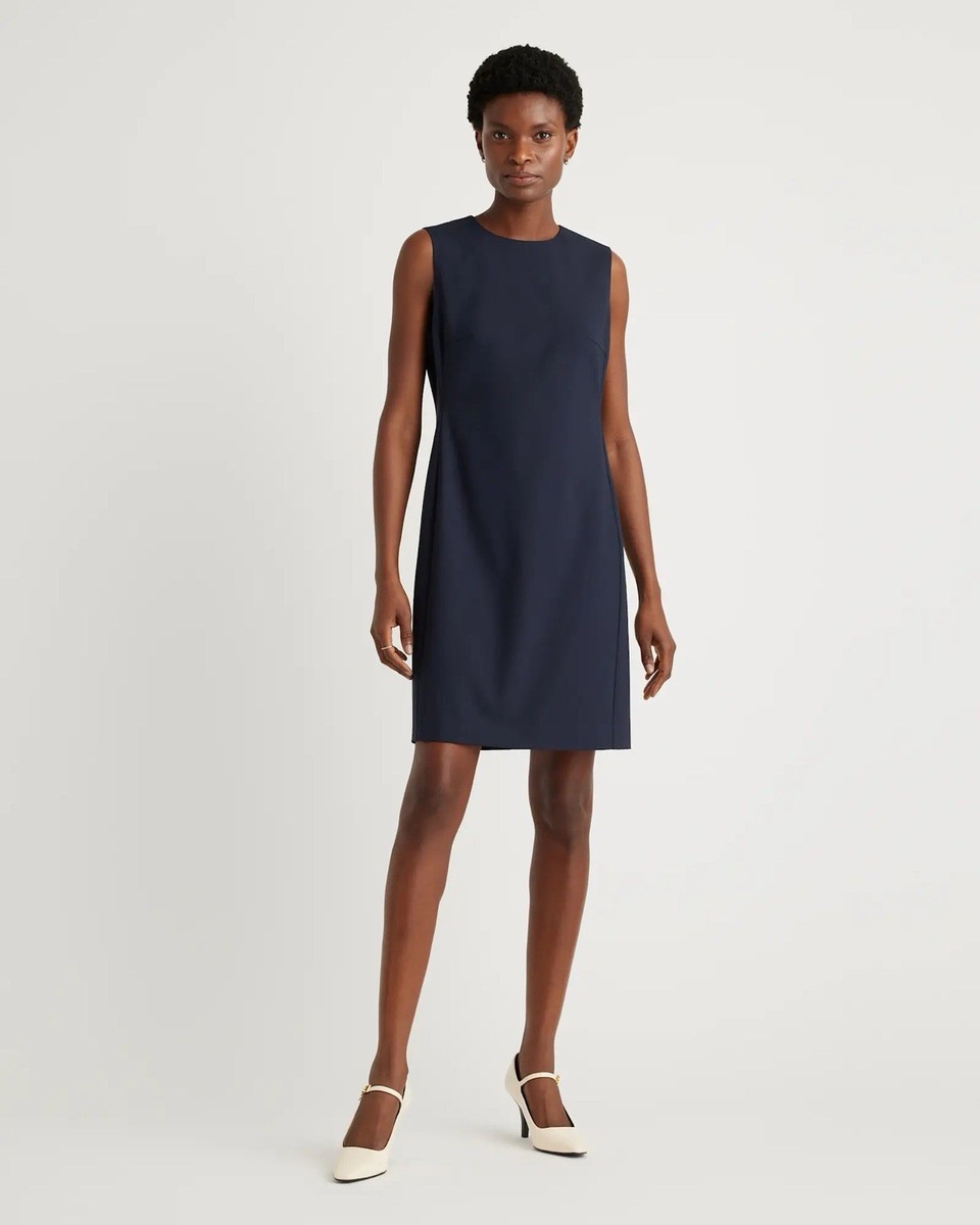 navy blue spring dress Navy Blue Sleeveless Front Zip Midi Dress
