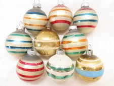 Shiny Brite Mica Stripe Blown Glass Christmas Ornaments Lot 1.75" VTG D5170