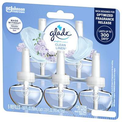 Glade PlugIns Scented Oil 5 Refills, Air Freshener, Clean Linen, Essential Oil I