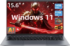 15.6" Win 11 Laptop Backlit Keyboard 16GB RAM 512GB SSD WiFi 6 HDMI USB-C RJ45