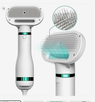 Pet Hair Dryer 2 with Slicker Brush, 3 Heat Settings, One-Button Hair Removal